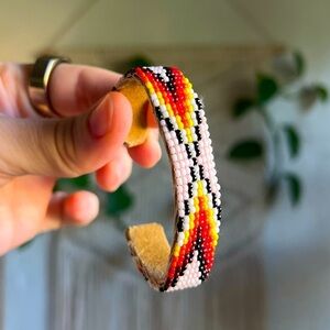 Handmade Beaded Cuff Bracelet – on Leather Native-Inspired Artisan Jewelry
